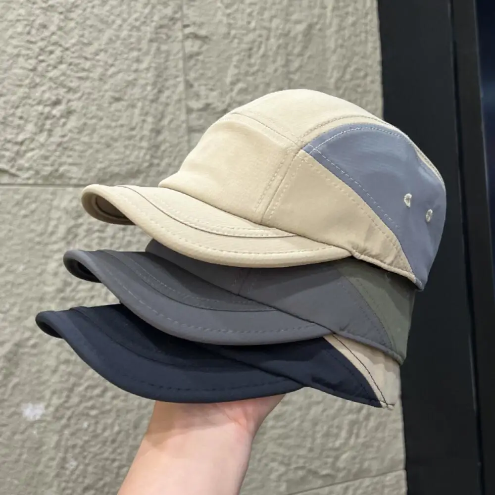 Short Brim 5 Panel Baseball Cap, Mesh Quick-Dry Color Block Plain Hat for Men Women Retro Running Outdoor Casual Headwear