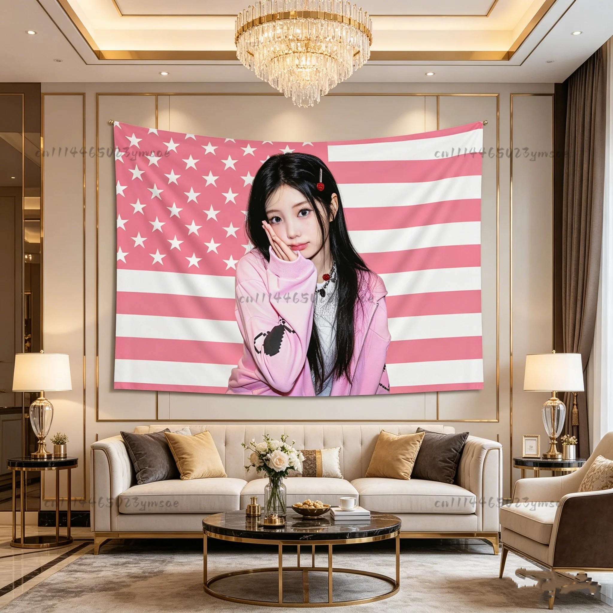 Kpop Poster W-Wonhee Pink Amerikanische Flaggen Wandteppich Kopfteil Ästhetische Innenwanddekoration Kpop-Fan-Geschenke Konzertbanner – Detail 6