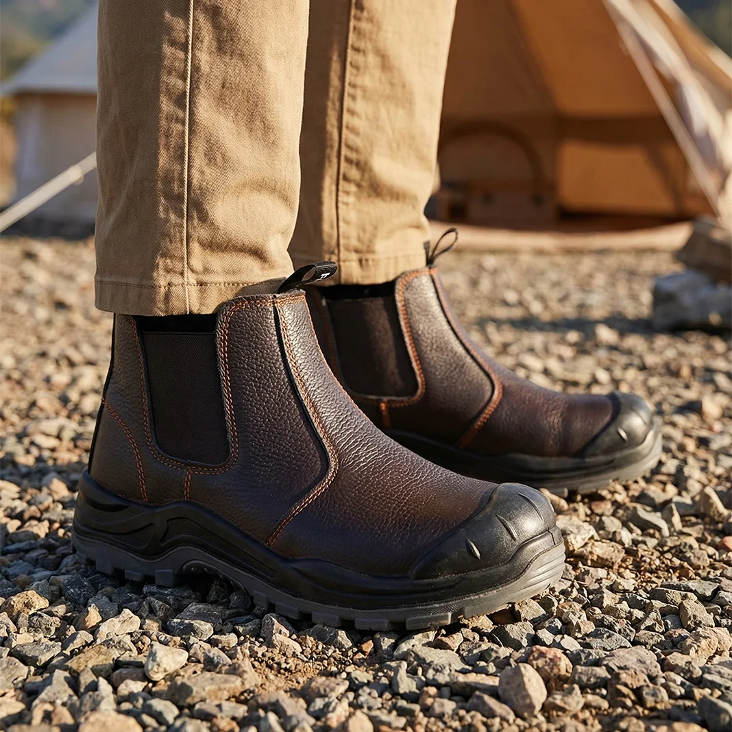 Men's Dark Brown Leather Chelsea Boots, Vintage Stitching, Slip-On Ankle Boots, Wide Toe Box for All-Day Comfort, Non-Slip Durab
