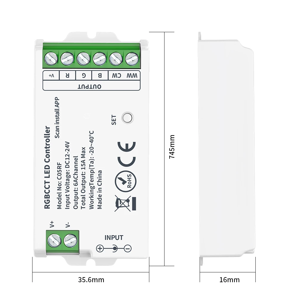 CCT RGB RGBW RGBCCT Controller Dimmer C01RF C02RF C03RF C04RF C05RF 2.4GHz RF Touch Remote RC07RF ~ RC09RF Lampada LED con telecomando