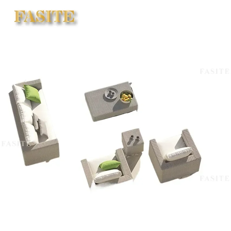 For Nordic Outdoor Rattan Sofa Set Waterproof Sunscreen Patio Furniture Garden Balcony Terrace Courtyard Lounge Combination