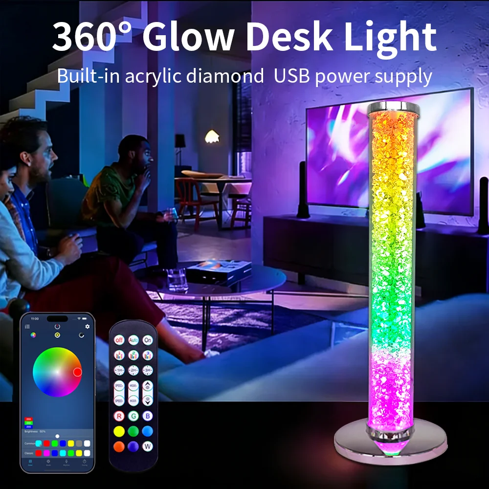 

USB Powered Desktop Smart RGB Acrylic Diamond Glow Sound Activated Ambient Light Ideal for Living Room Gaming TV and Party Decor
