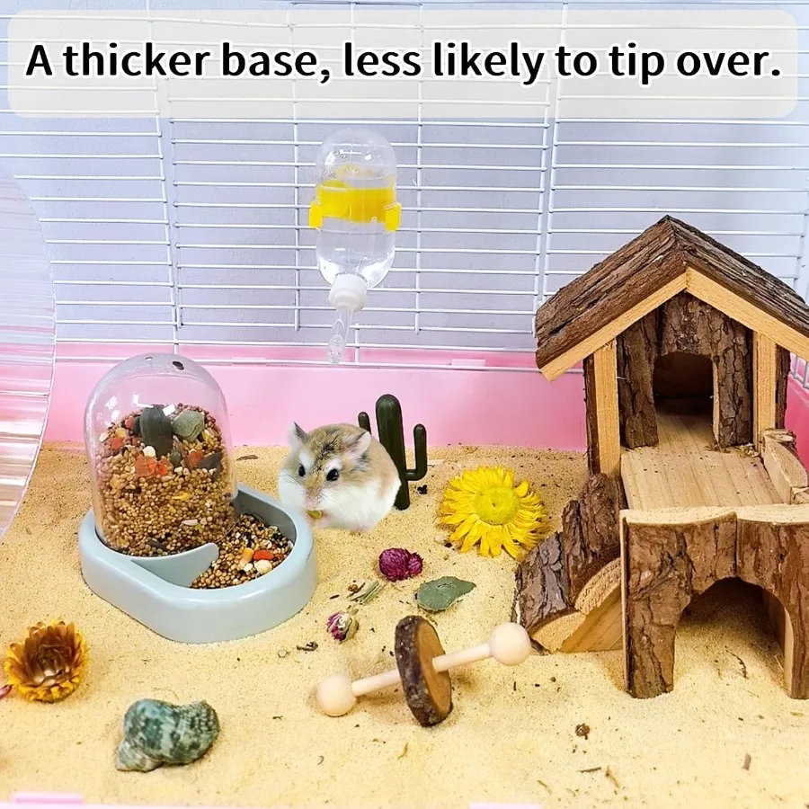 وعاء توزيع طعام الفئران الأوتوماتيكي مع زجاجة مياه ووعاء طبق الطعام لجربوع الفأر القزم باللون الأخضر