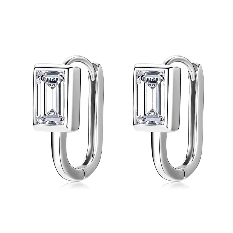 RAPRGOLD Moissanite Rectangular Hoop Earrings for Women New Trending Earring 925 Sterling Silver Fine Jewelry Gift