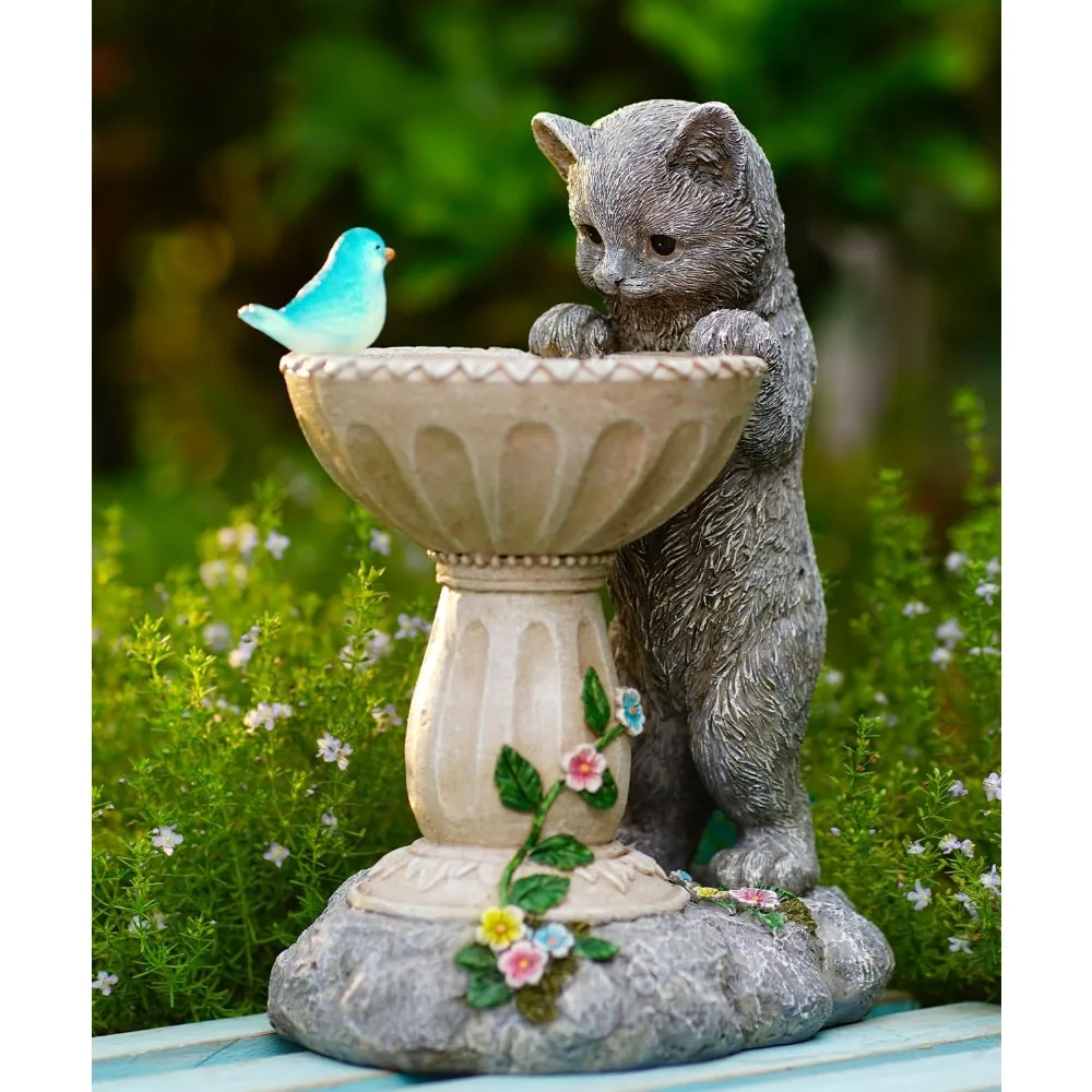 Solar Cat Statues for Bird Bath: Cat Outdoor Sculptures Porch -Unique Housewarming Atmosphere Decor for Mother/Grandma/Women