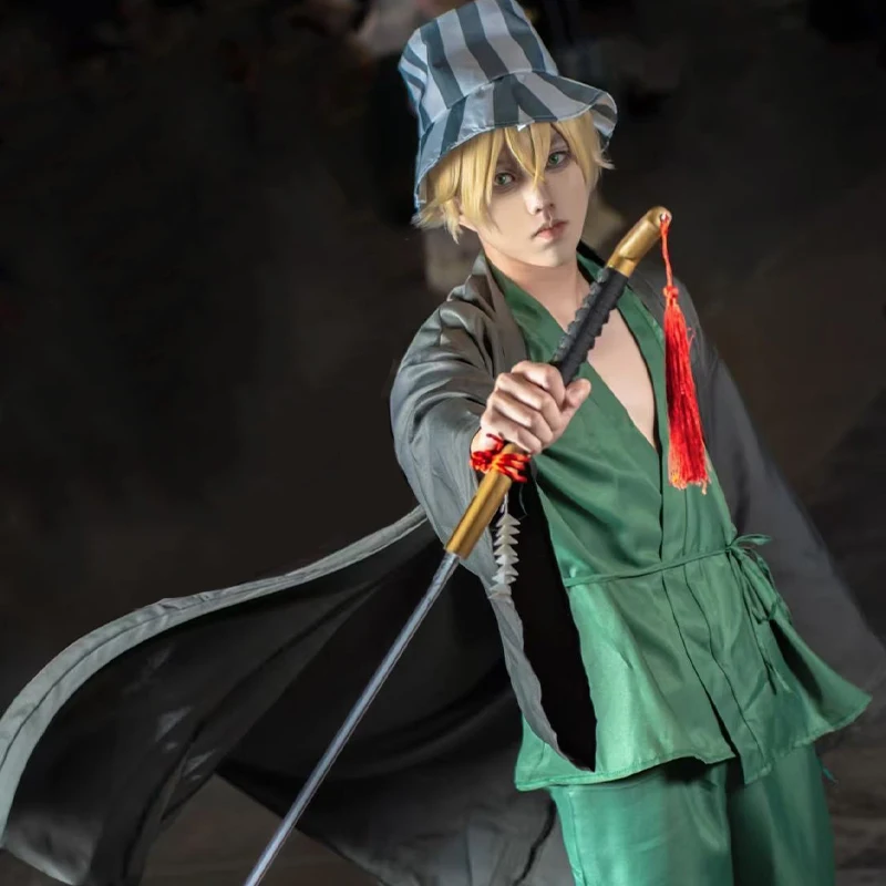 Anime Kisuke Urahara disfraces Cosplay uniforme BLEA-CH Kimono de Halloween traje hecho a mano capa sombrero