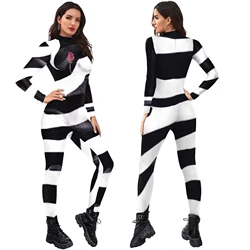 [You're My Secret] Women Stripe Carnival Party Fancy Bodysuit Jumpsuit Halloween Cosplay Costumes Dress Up Outfit Zentai Suit