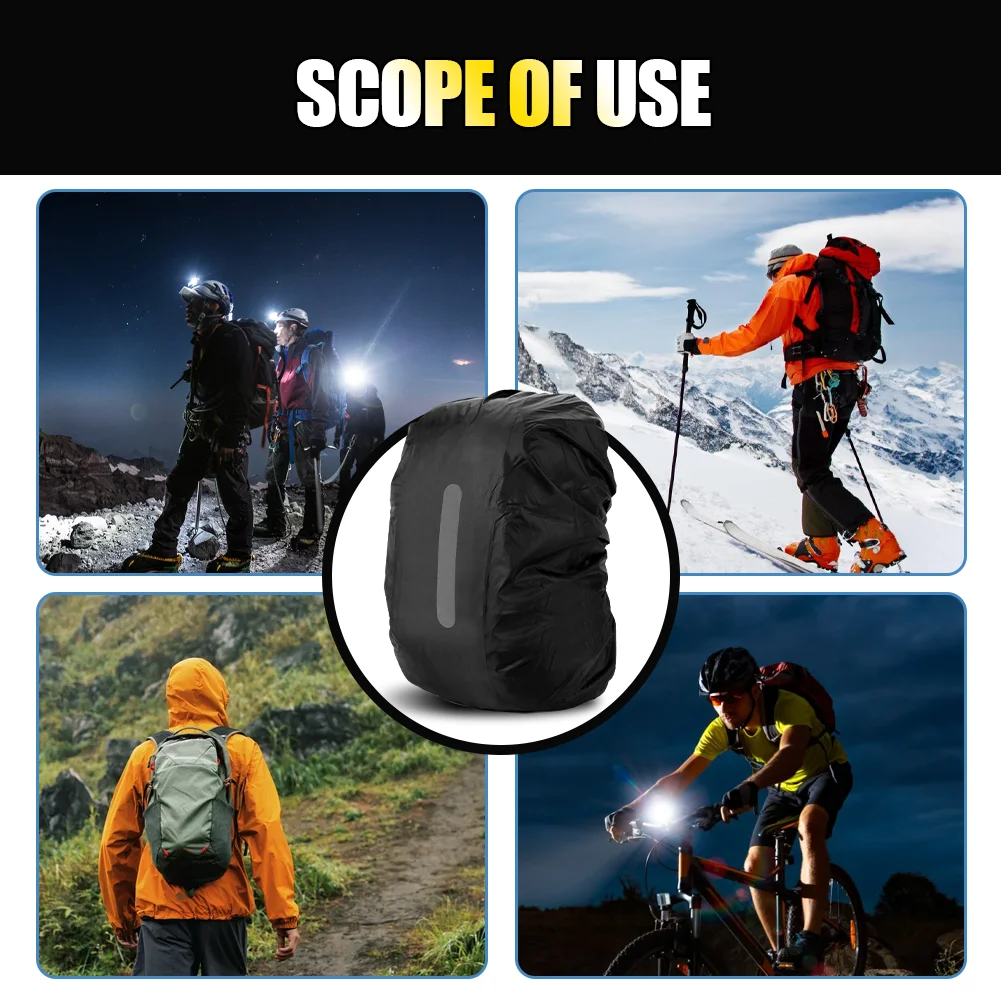 Waterproof Backpack Cover Reflective Strips 10L-80L 6 Sizes Lightweight 46-110g Silver Coating Black Army Green 24H Shipping image 4