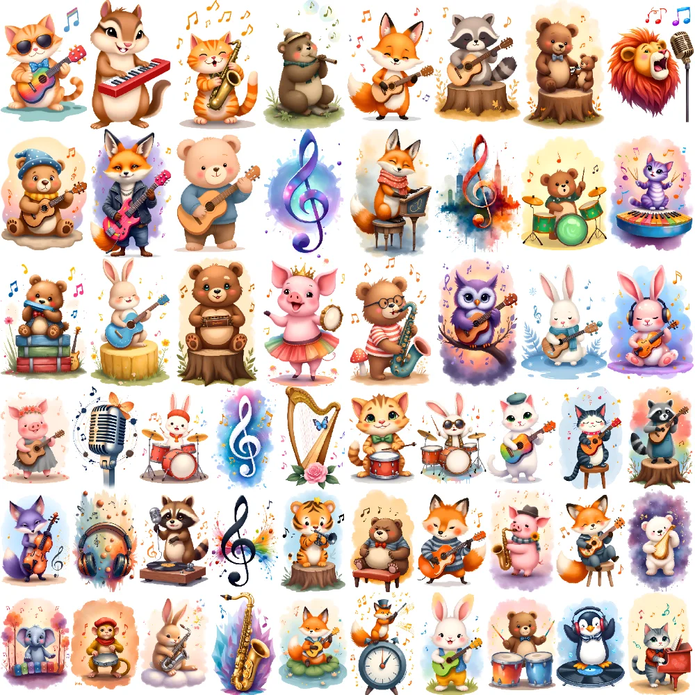 

54pcs Temporary Tattoo Instrument Playing Animals Cartoon Musical Animals Waterproof Long-lasting Body Stickers For Shoulders