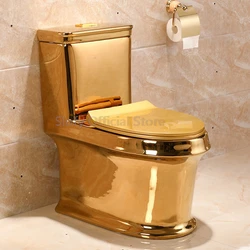 Toilet One Piece Gold Toilet Ceramic Luxury Modern Powerful Flush With System Silent For Basement Toilet Set Lid For Bathroom