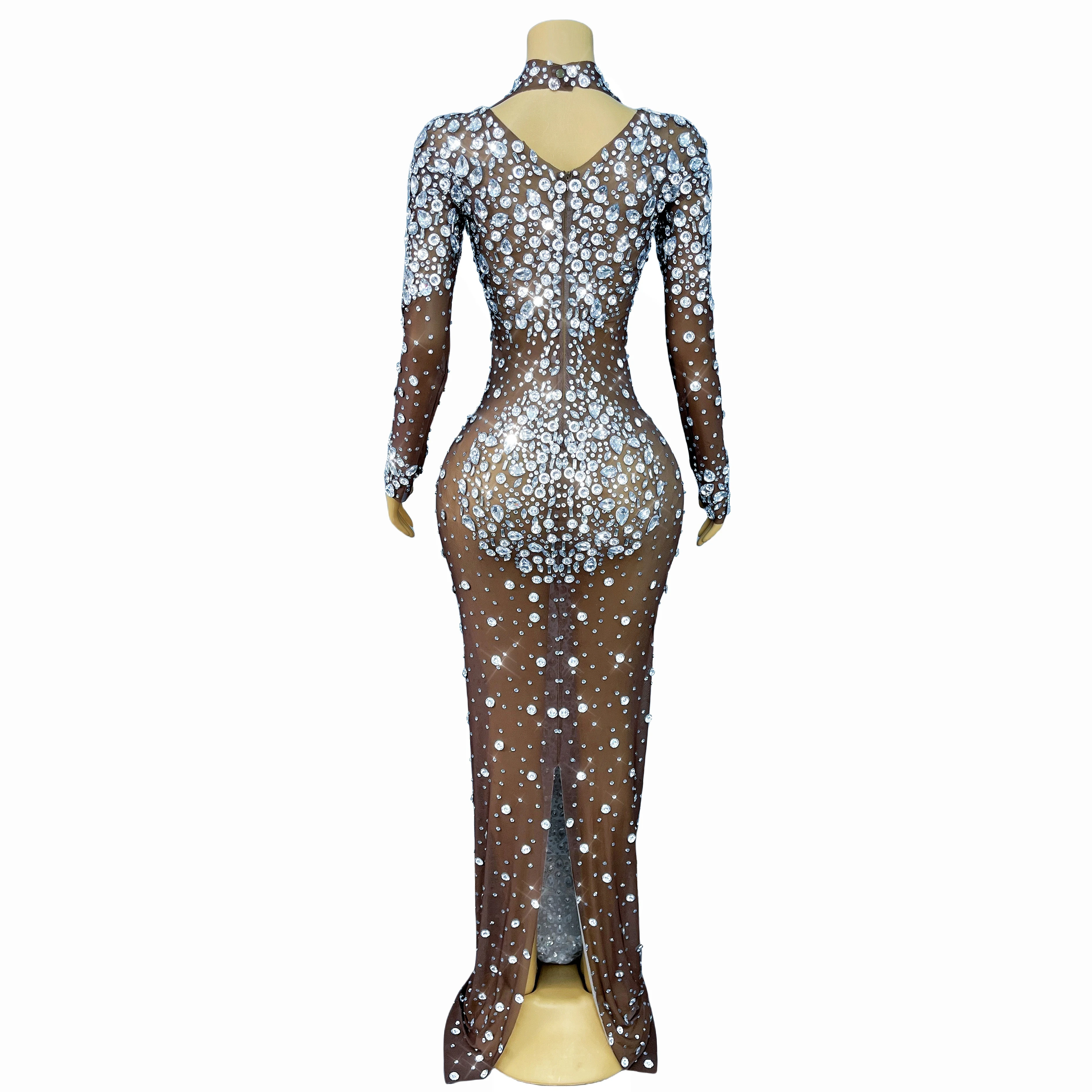 Blingbling srebrna duża suknia wieczorowa z kryształkami Lady eleganckie urodziny seksowne błyszczące rozciągliwe body ubrania taneczne cuixing