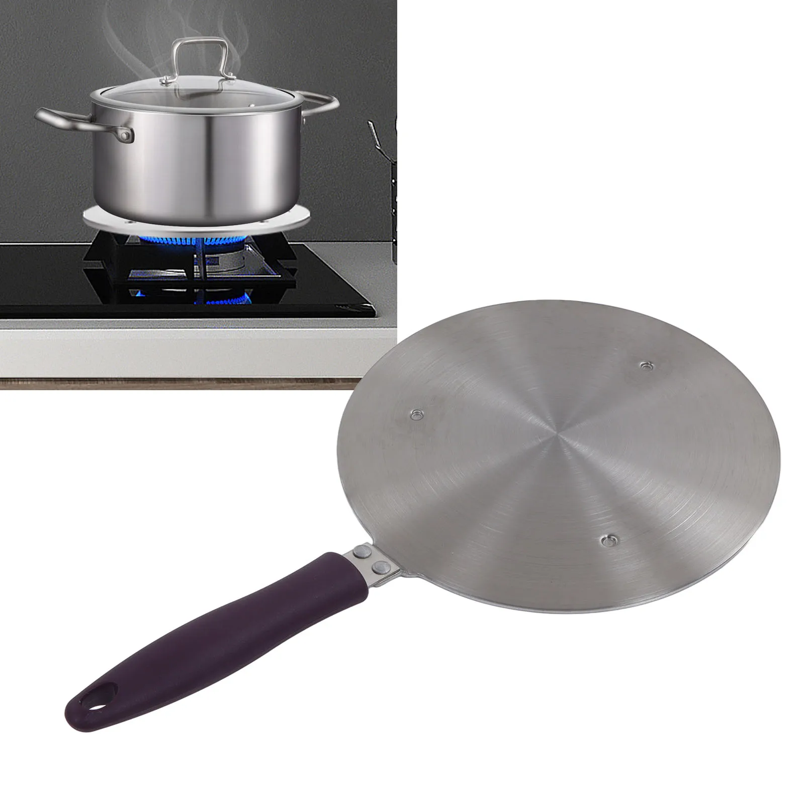 20# 19.5cm Induction Adapter Plate Stainless Steel Heat Diffuser with Purple Handle Kitchen Accessories for Iron Pot Ceramic Pot