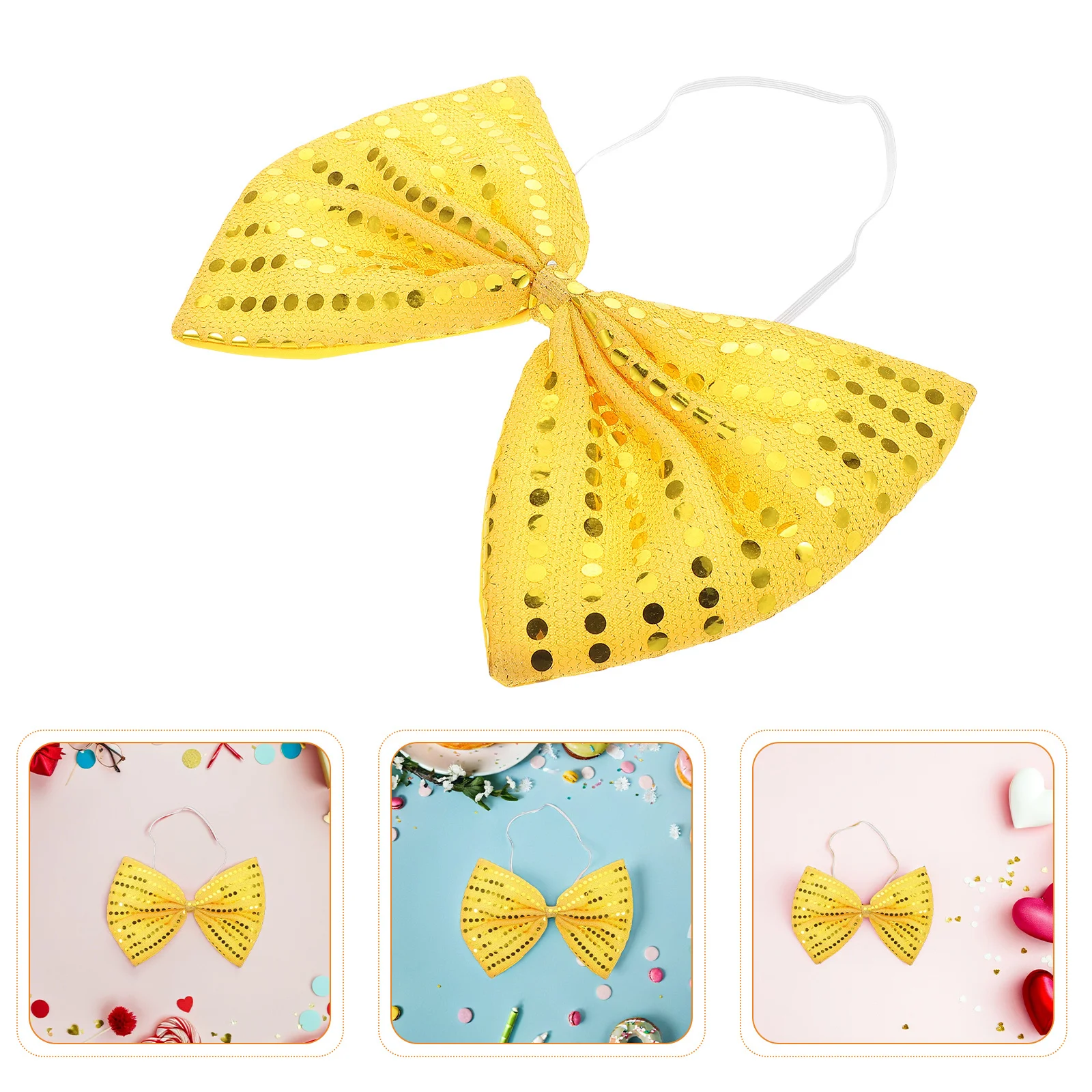 

2Pcs Sparkly Sequin Bow Tie Pre-Tied Oversized Decorative Bowtie Masquerade Mardi Gras Costume Party Accessories Gold Sparkling