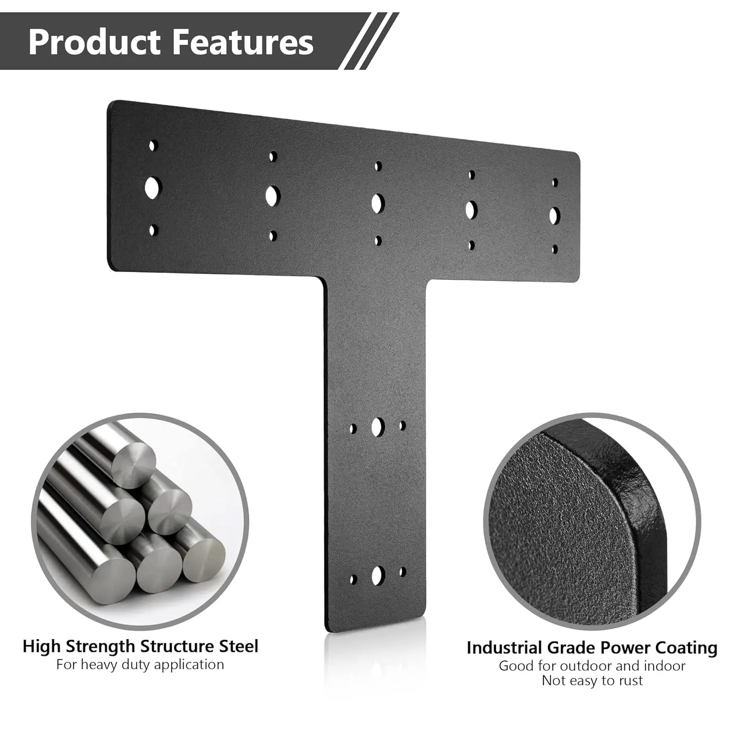 10Pcs Black T Corner Braces T Bracket Connector 40/60/80mm(1.6/2.4/3.2Inch) T Shape Flat Mending Plates Fixing Repair Plates