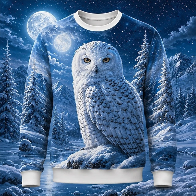 Fashion Animals Graphic Sweatshirt 3D Print Winter Mountain Forest Graphic Crew Neck Long Sleeve Pullover Unisex Casual Xmas Top