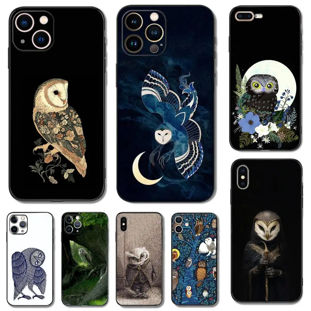 

Cartoon Art Owl New High-End Phone Case For iPhone 16,15,14,13,12,11,Pro,X,XS,Max,XR,Plus,Mini Soft Silicone Black Shockproof