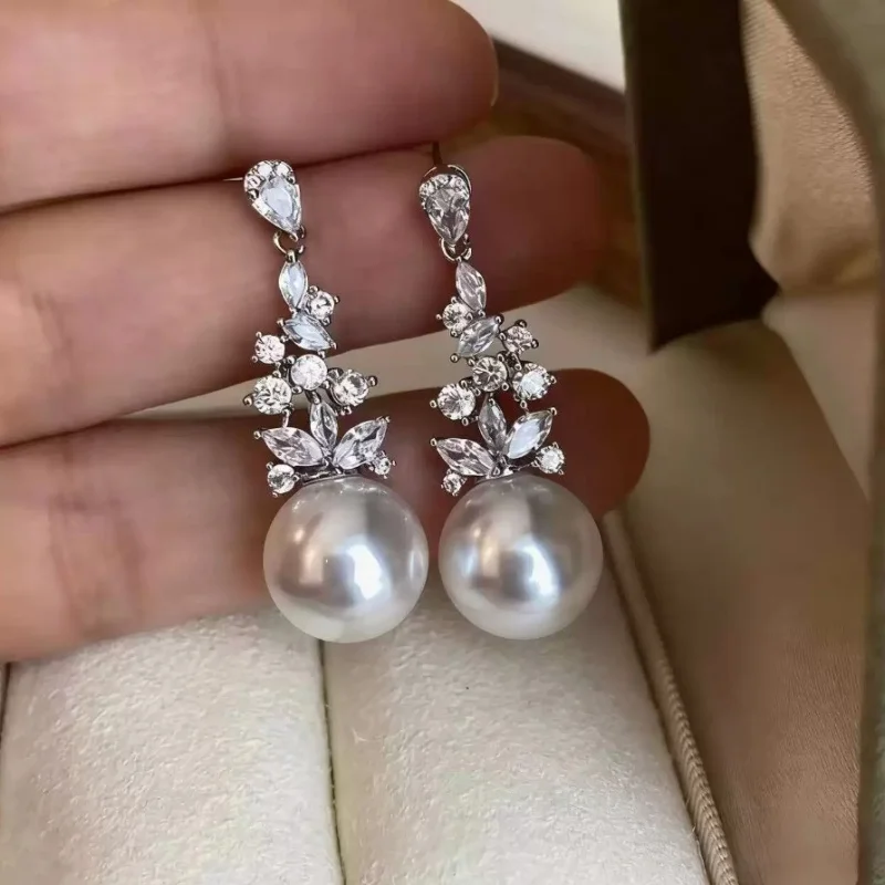 Pendientes de Perlas Elegantes, Perlas Blancas Naturales del Mar del Sur de 10-11 mm, Aros de Plata 925, Accesorio de Joyería Elegante