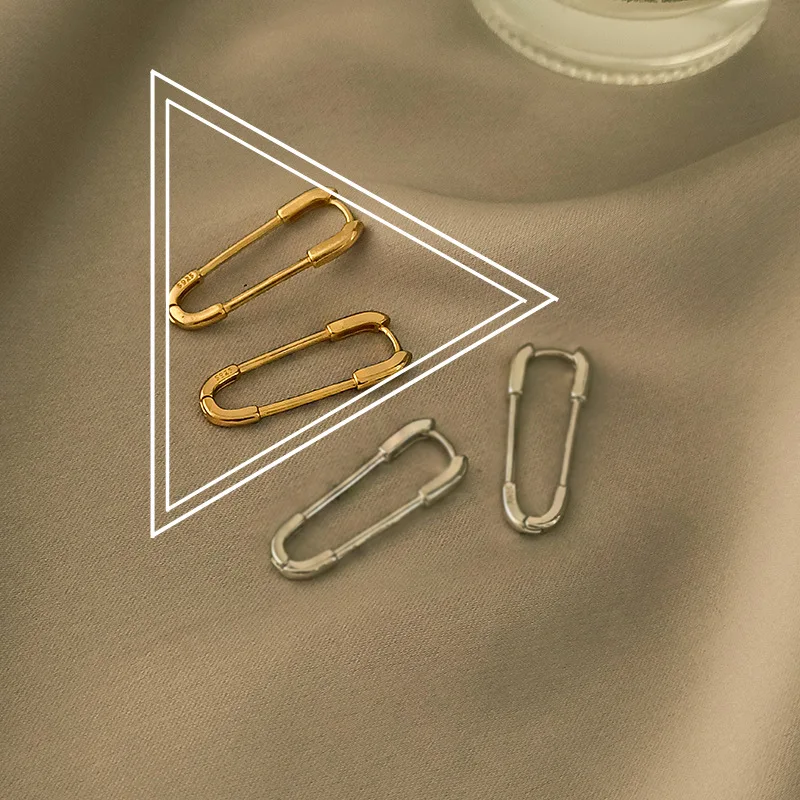 Wholesale Gold Silver Color  New Paper Clip Hoop Earrings Creative Trend Fashion Accessories Small Pin Ear Buckles Gorgeous GIft