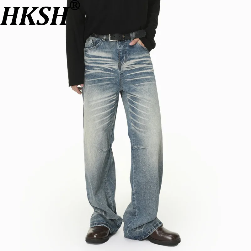 

Мужские джинсы HKSH: Новинка весенней коллекции, американский ретро-стиль, с эффектом потертости и мятой текстурой, прямые, шикарные, в стиле Ins Vibe, модель HK21692
