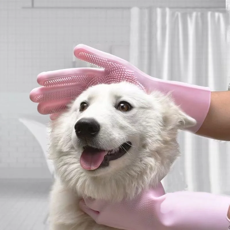 Pet Grooming Gloves Silicone Gloves with High-Density Teeth Enhanced Five Finger Design for Bathing and Massaging Dogs and Cats