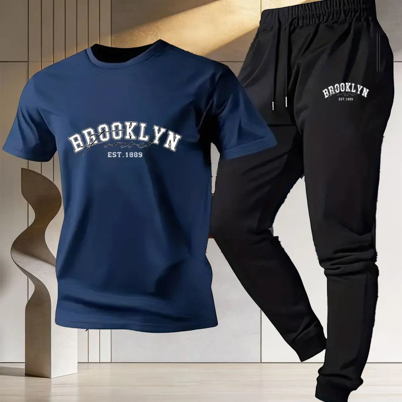 Men's sportswear set - summer pure cotton 2026 new style T-shirt + thin sports pants set - street fashion print