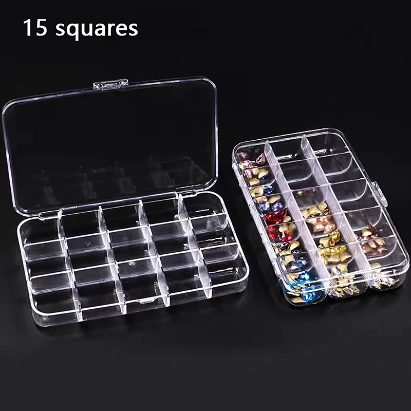 15 Grids Clear Plastic Nail Art Storage Box Empty Container Rhinestone Beads Organizer Case For Nails