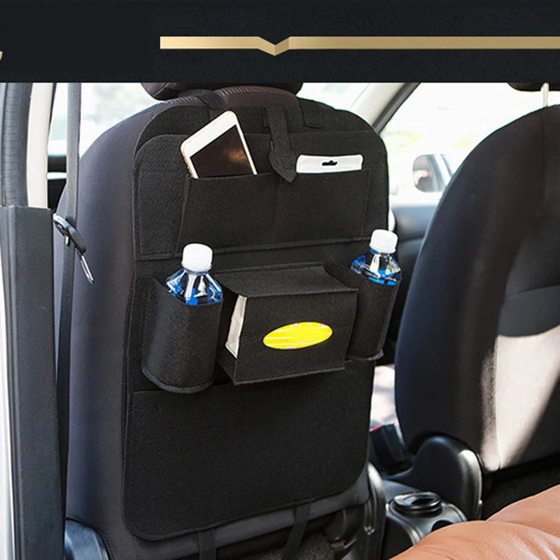 

Car Seat Storage Bag Back ganizer 2 Phones 2 Bottles Tissue Umbrella Adjustable Straps Protect Rear Cover Foldable Black