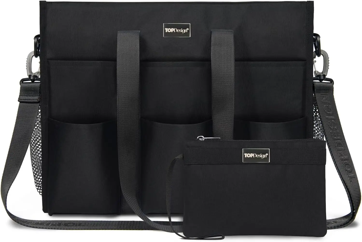 

Utility Water Resistant Tote Bag with 22 Pockets, Top Zipper Closure & Thick Bottom Support, for Working Women