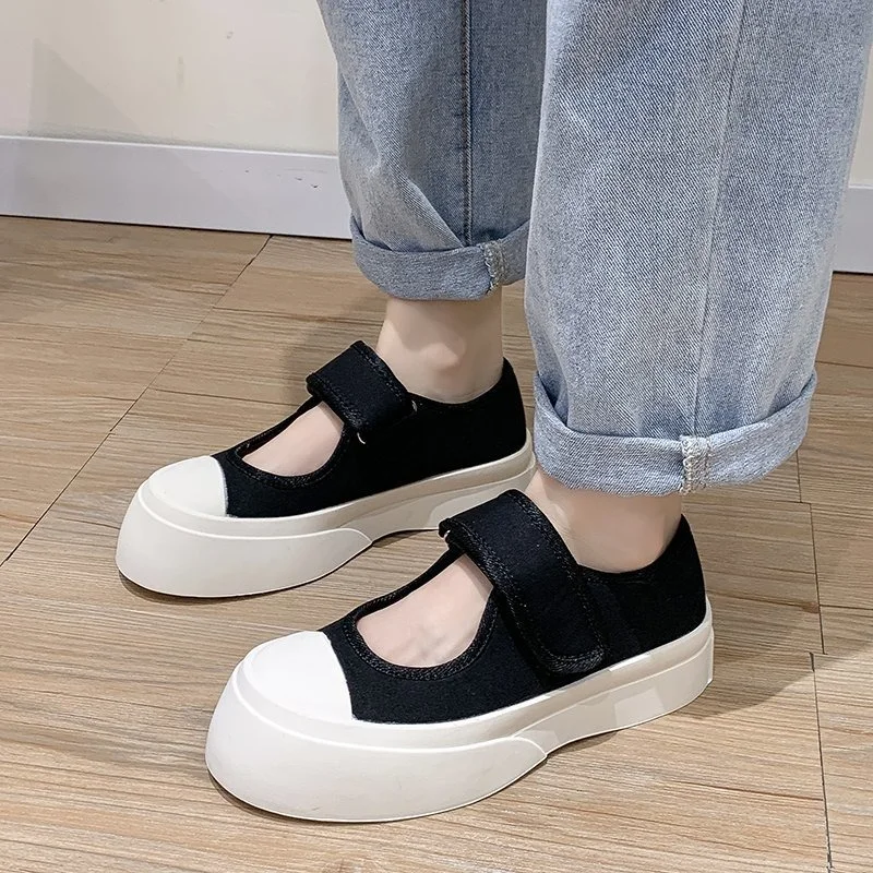 Flat Shoes Thick Bottom Round Toe Shoes Spring Shallow Mouth Women Shoes Thick Bottom Medium Heel Single Shoes Women