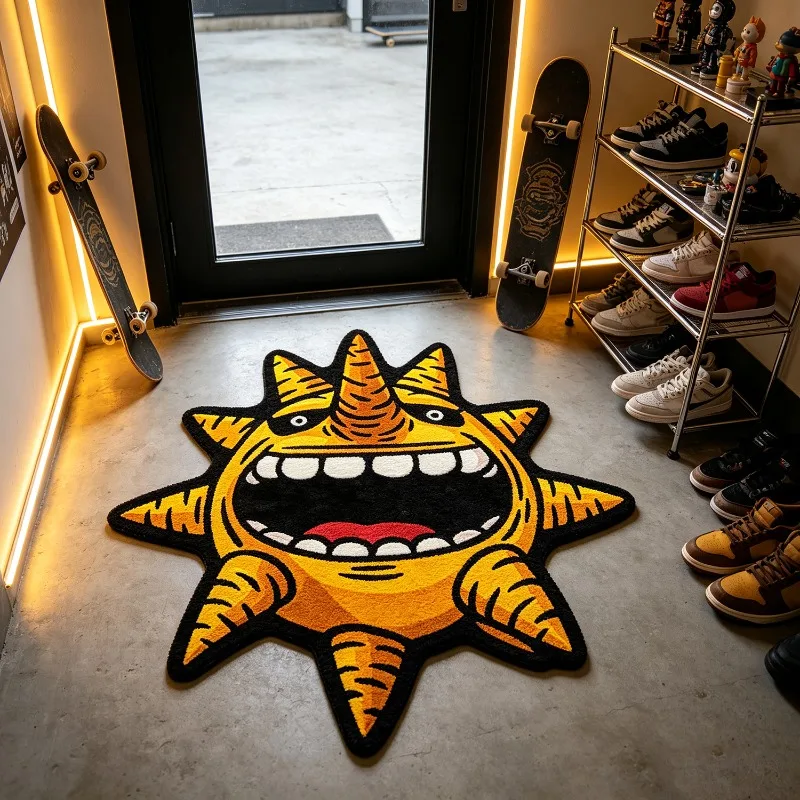 Cool Cartoon Monster Irregular Rug Fun Unique Big Mouth Creative Floor Mat Home Decor Carpet for Bedroom Gaming Room Bedside
