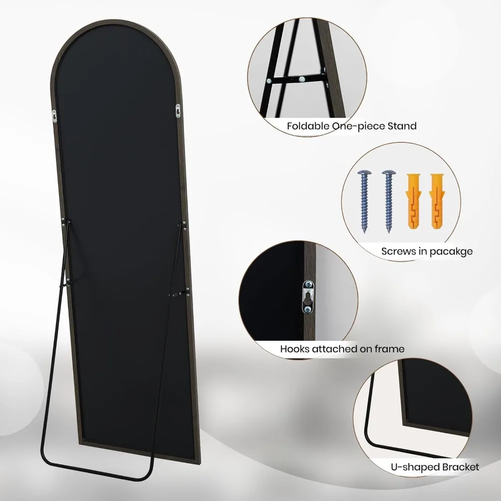 Freestanding Full-Length Aluminum Framed Floor Mirror in Grayish Driftwood Style for Complete Body Reflection