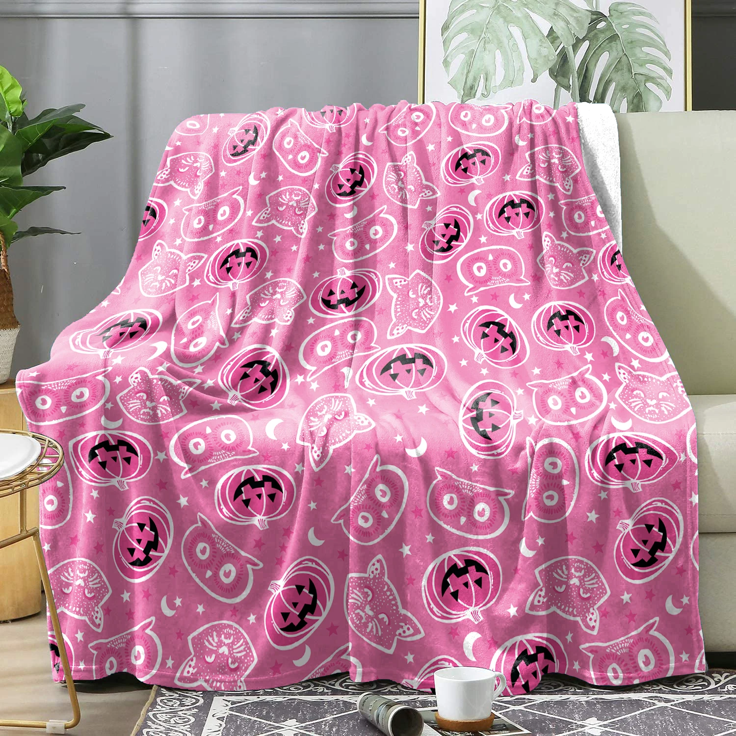 Halloween Pink Ghost Blanket Homegoods 2-Sided Printed Holiday Gifts Winter Warm Soft Flannel Throw Balnkets Bedsqread Bedding