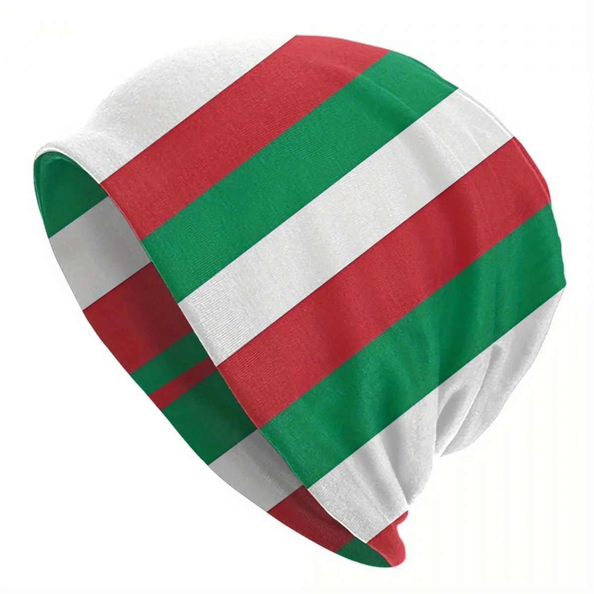 Biihudu Italian Flag Design Warm Streetwear Beanie Hat - Red Green White Striped Fashionable Unisex Winter Cap for Hip-Hop