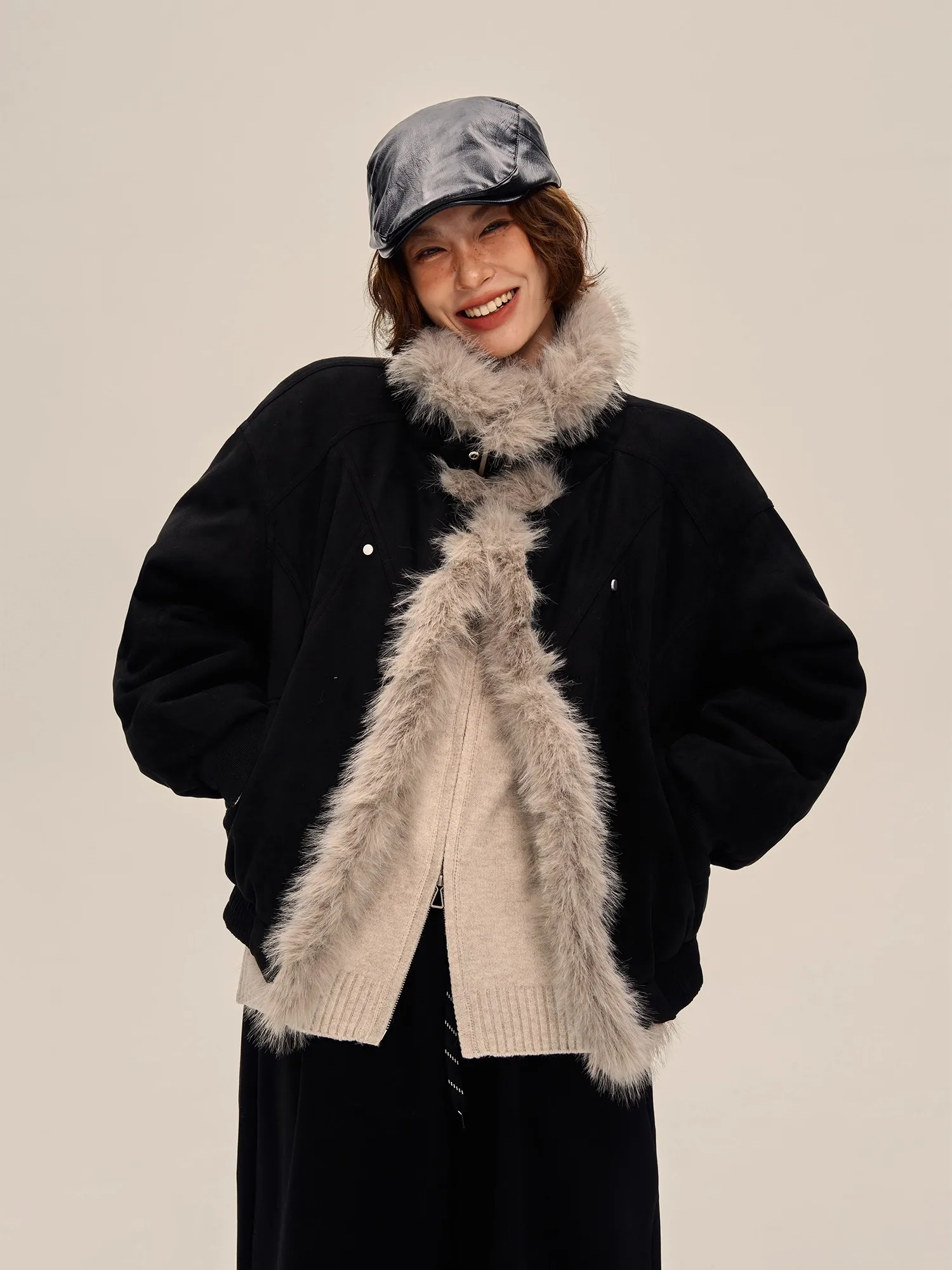 

Damon Island Original Design Thiened Suede Jaet Coat with Fur Collar for Men And Women American Retro Sle Cotton Clothes