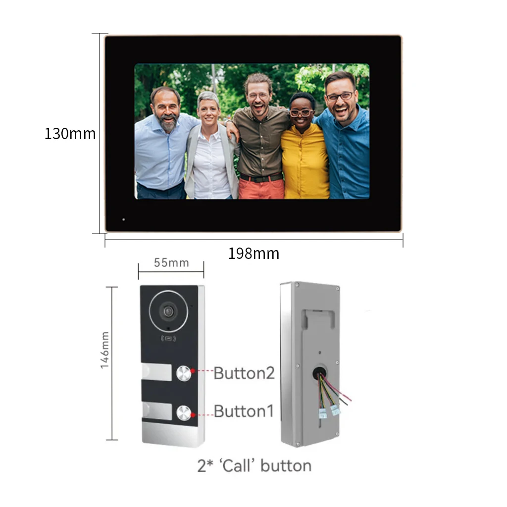 TUYA WiFi ประตูวิดีโออาคารชุดอินเตอร์คอม 2/3/4 Multi-family Doorbell 7/10 นิ้ว 1080P Touch Screen Monitor APP/การ์ดปลดล็อค