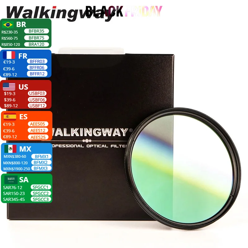 Walkingway Round Lens Filter GND16  HD 4Stops Optical Glass Soft Gradient with Coating 49mm 52mm 55mm 62mm 67mm 72mm 77mm 82mm