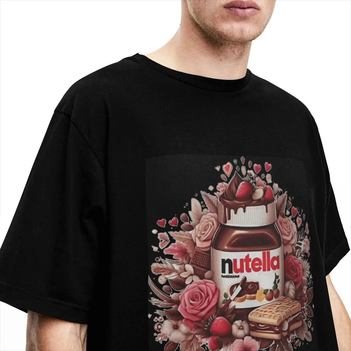 Men's Foods Nutella T Shirts Cotton Top Tees Summer Streetwear Short-Sleeve T Shirt O Neck Novelty Printed Tee Shirt Plus Size