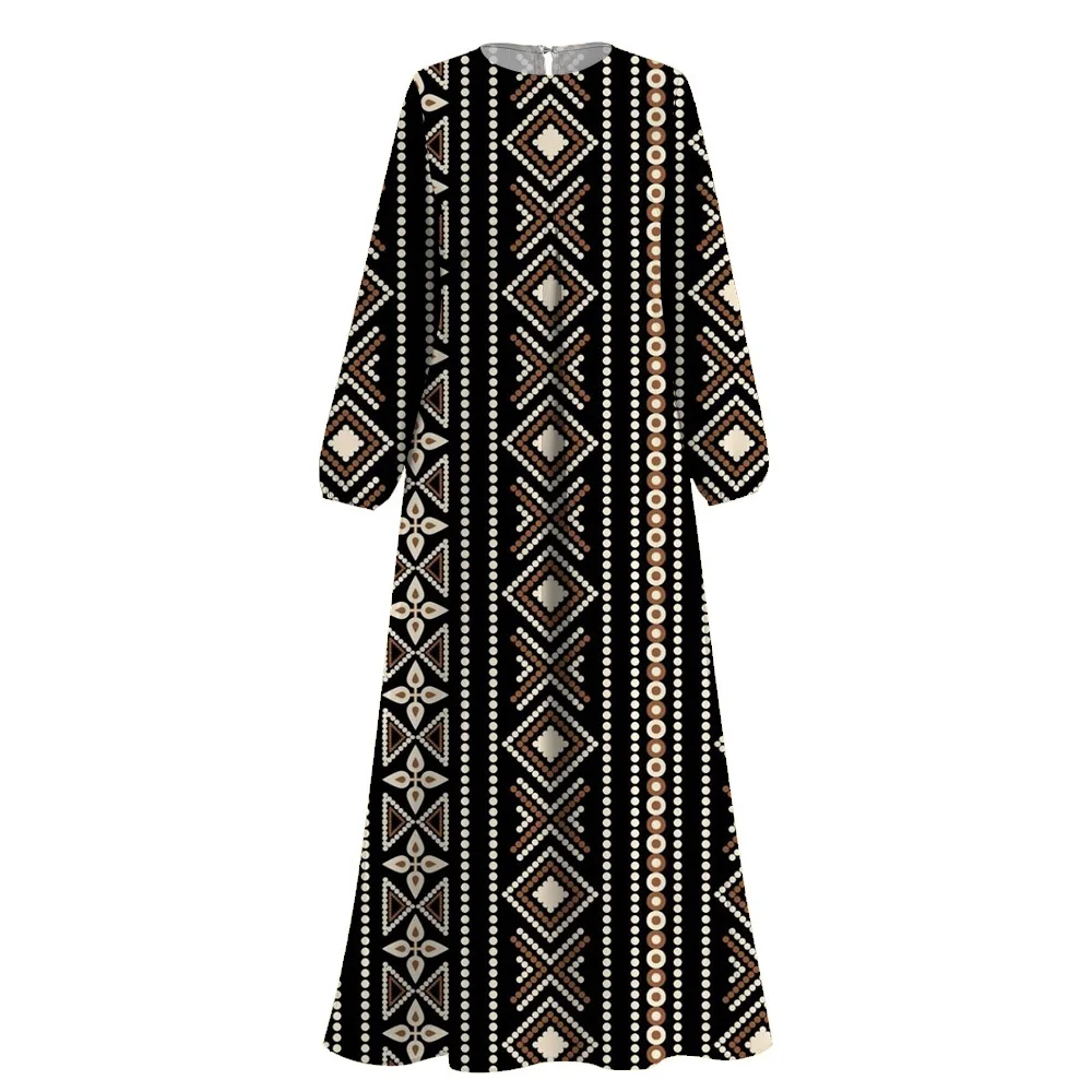 Abaya Women\'s Long Sleeve O-Neck Muslim Dress Dubai Luxury 2024Fashion Print  Islamic Abayas Vestido Marocain Robe Femme Kaftan