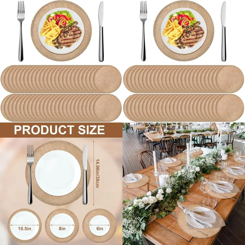 

Набор из 48 круглых подставок из коричневой мешковины, 15 дюймов, термостойкие, для декора стола в деревенском стиле на День Благодарения и Рождество