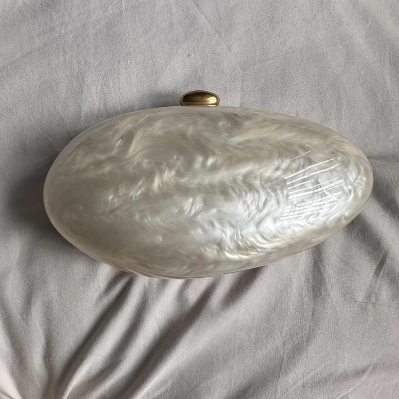 Egg Shell Clutch Bag Acrylic purse women wedding evening party cute ivory pearl color purse handbag summer new 2024