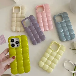 Case for iPhone 16 15 14 13 12 Pro Max 11 Cute Lattice Bread Glossy Shockproof Phone Case Protective Back Cover Soft Funda capa
