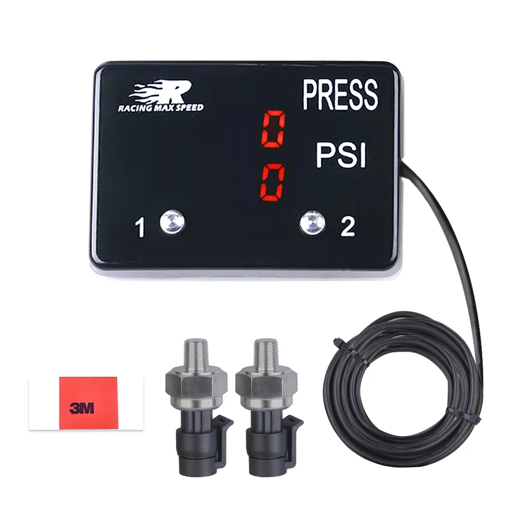 Square Dual display air pressure gauge PSI RED&Blue&White LED With 2pcs 1/8NPT pressure Sensors 0-232PSI