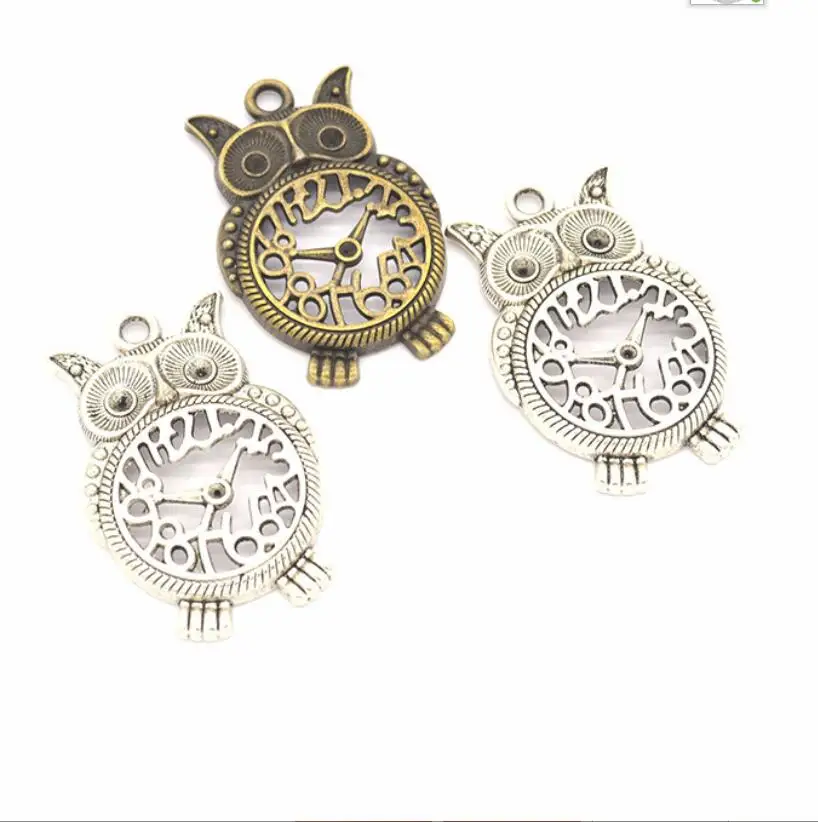 10PCS  49*31mm Vintage Metal Zinc Alloy Hollow Owl Steampunk Clock Animal Charms For DIY Necklace Bracelet Jewelry Making F0628