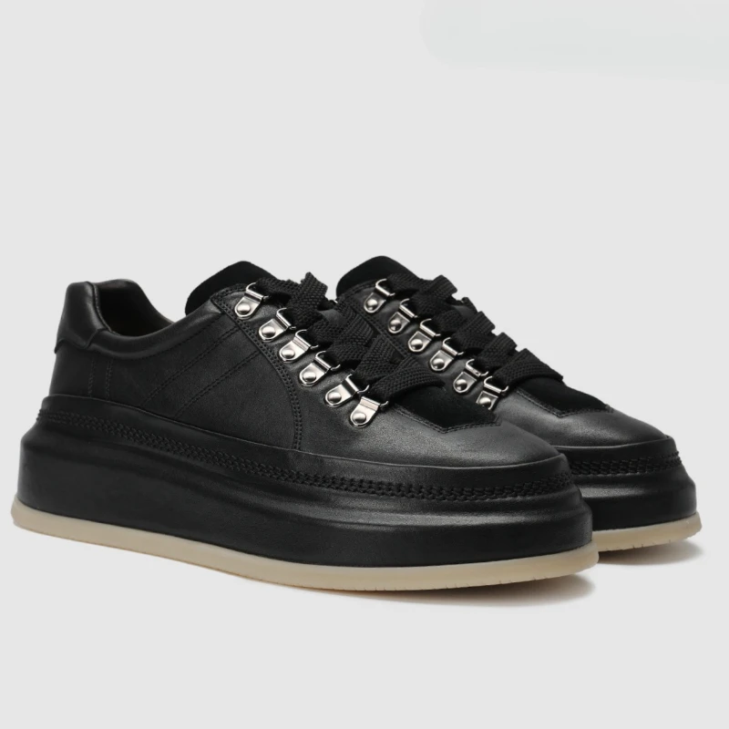 England Horseskin Hand-sewn Black Board Shoes for Men's Horse Leather Casual Sports Shoes Comfortable Height-increasing Shoes