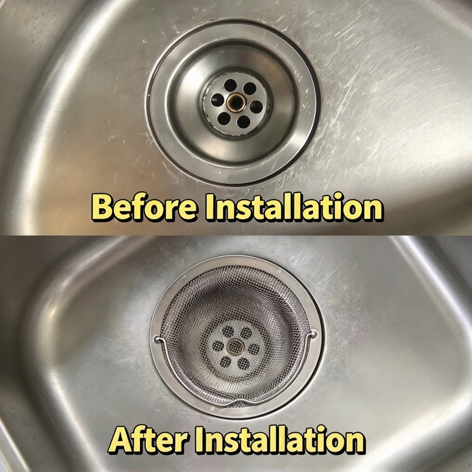 5PCS Stainless Steel Kitchen Sink Strainer with Handle, Fine Mesh Drain Filter, Anti-Clog Food Residue Catcher