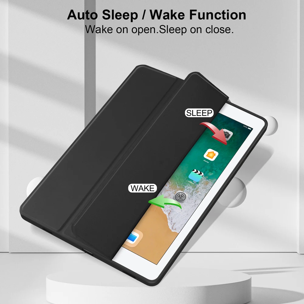 Slim Case for iPad 9.7 Inch iPad 6th/5th Generation, iPad Air 2/Air 1 Built in Pencil Holder Protective Cover Stand Cases