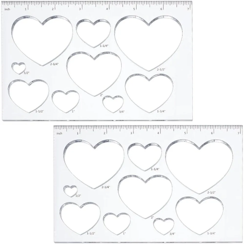 2pcs 9 in 1 Heart Inlay Template Router Stencils Acrylic Templates Drawing Scale Ruler Measuring Tool for Back to School Office