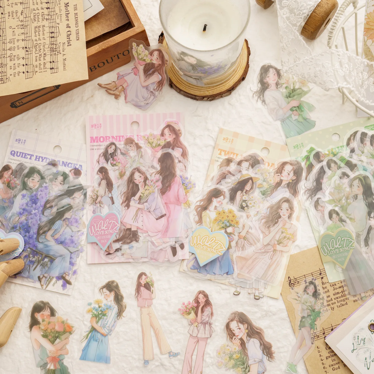 30Pcs Waltz Love Song Series Decorative Sticker Pack Vintage Art Girl Collage Scrapbooking Label Diy Diary Album Journal Planner