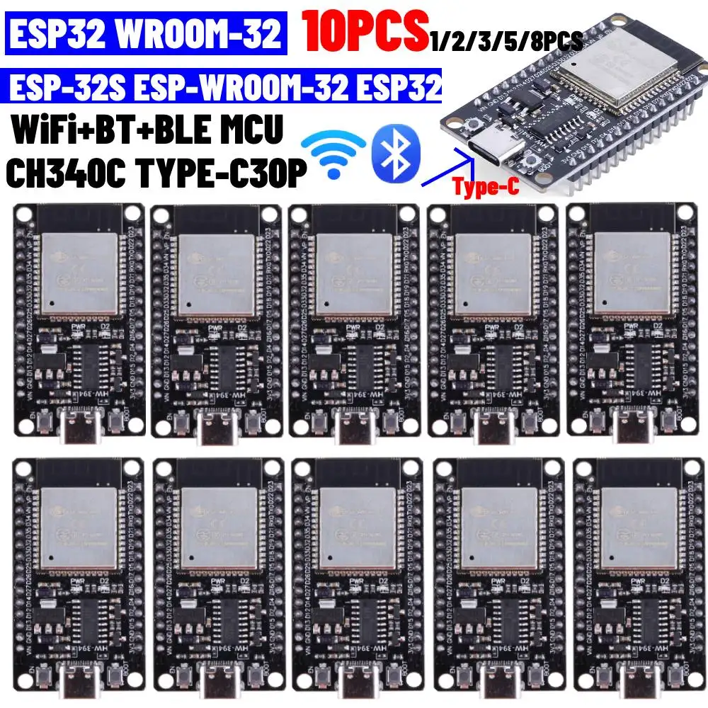 Scheda di sviluppo ESP32 WROOM-32 5V TYPE-C CH340C WiFi + Bluetooth Ultra-basso consumo energetico SPI Flash modulo Wireless da 32mbit