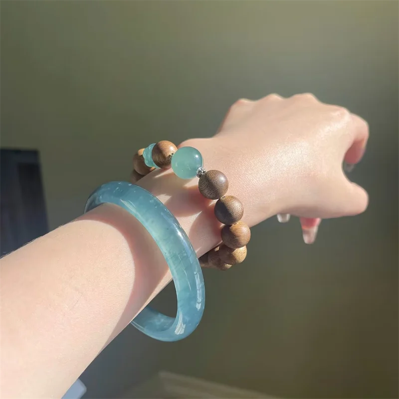 

Ice Aquamarine Bracelet Flat Mouth Fine Round Bracelet Princess Bracelet Ice Clear